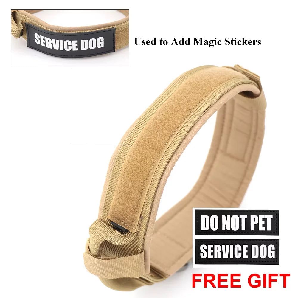 Adjustable Tactical Dog Collar Leash Control Handle Padded Nylon Buckle