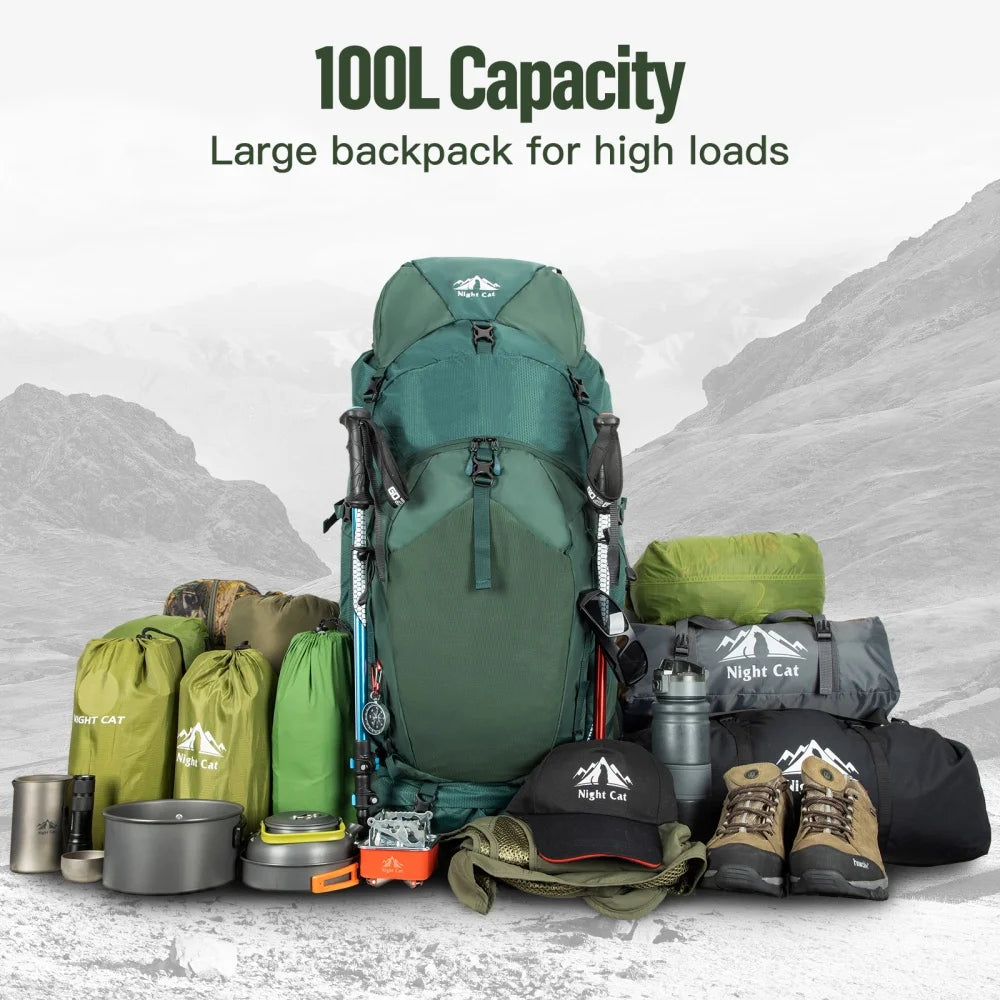 Night Cat Nylon Internal Frame Hiking Backpack With Rain Cover