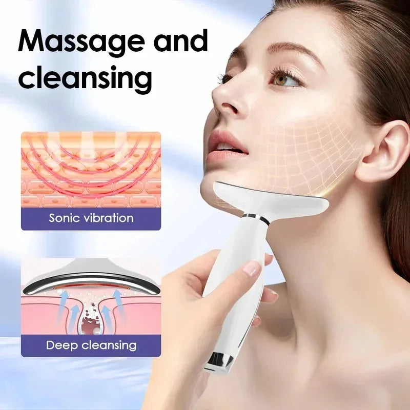 Portable 7 Colors LED Light Therapy Face And Neck Massager With Gentle Vibration
