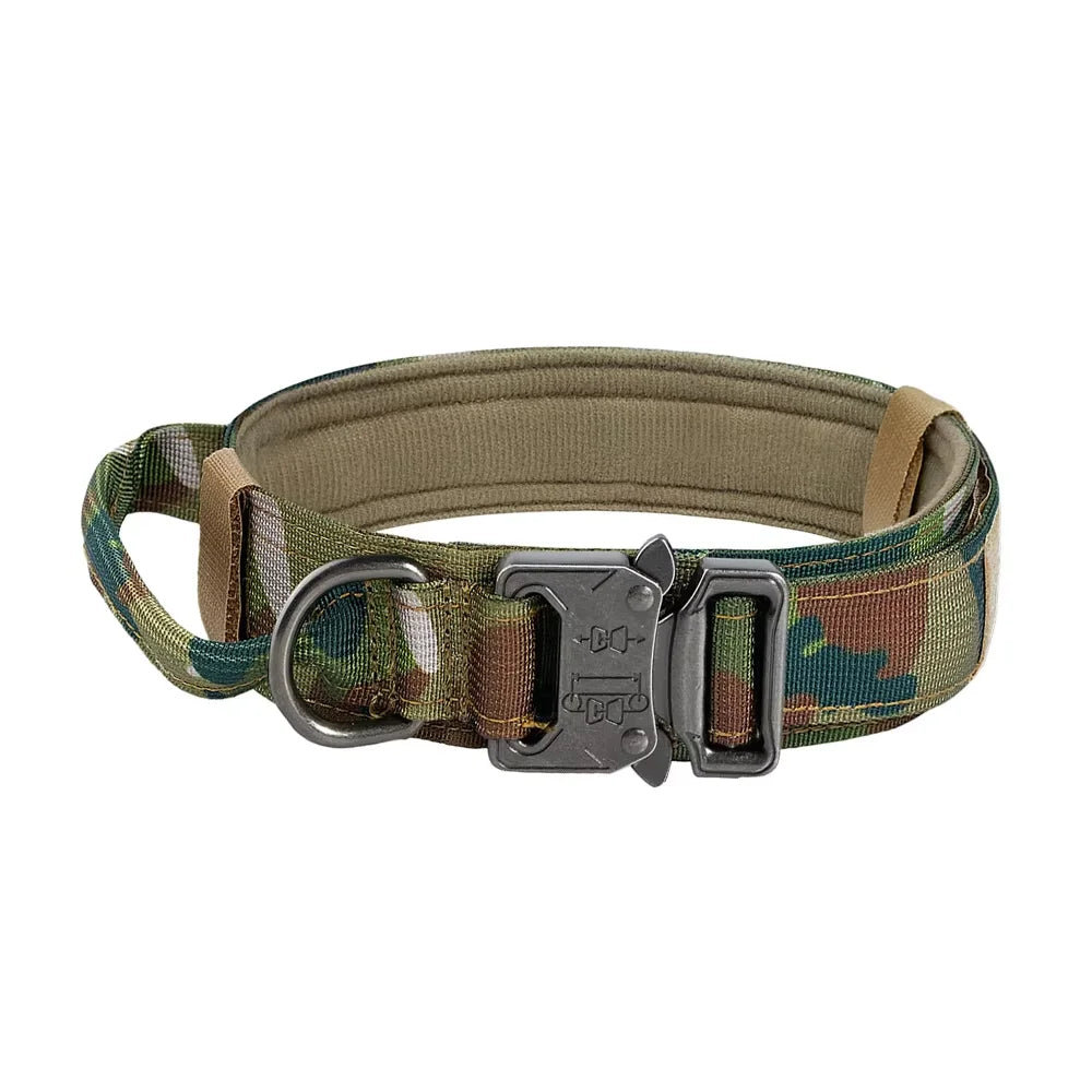 Adjustable Tactical Dog Collar Leash Control Handle Padded Nylon Buckle