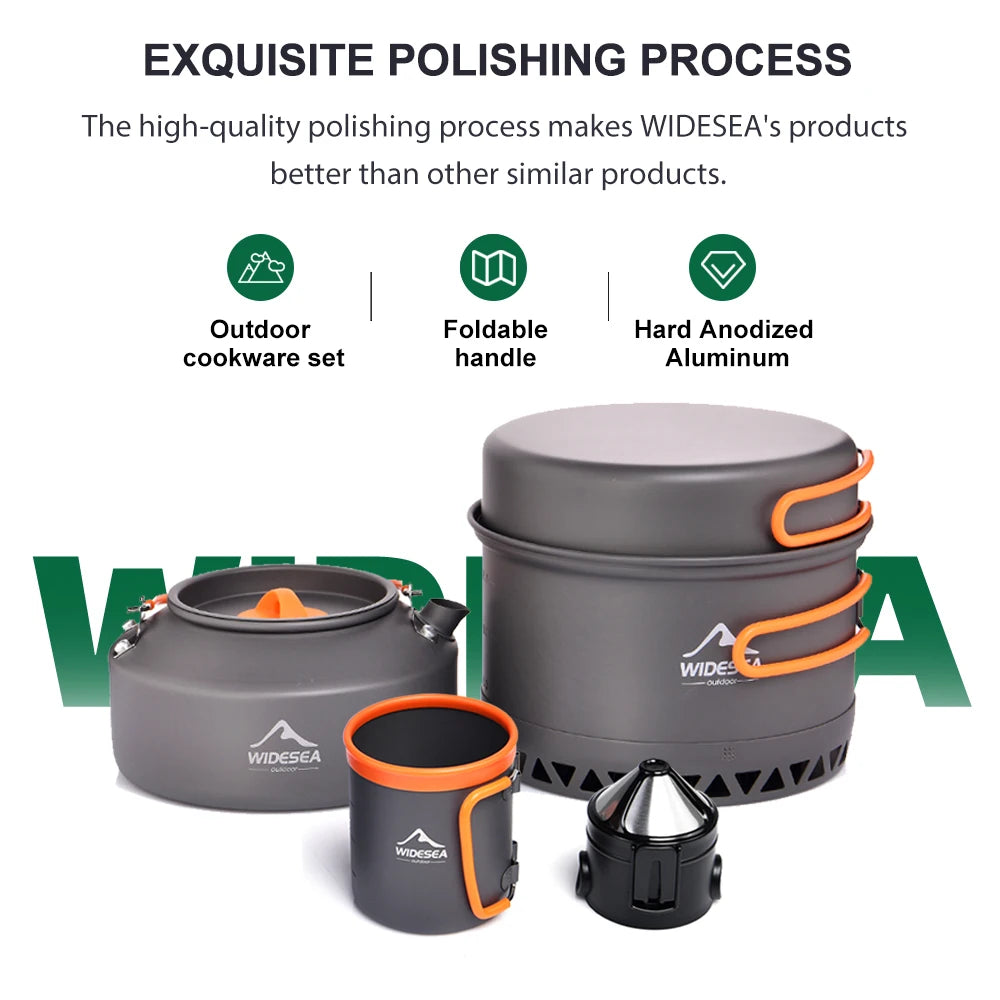 Widesea Outdoor Camping Cookware Set With Pots And Kettle