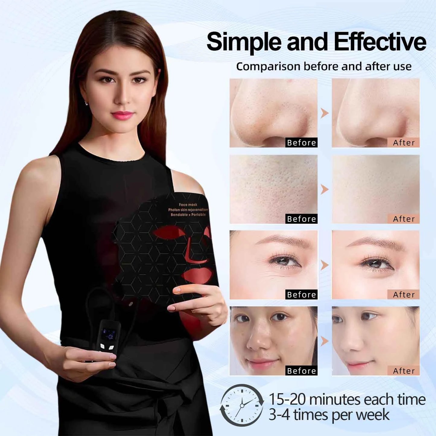 Portable LED Face Mask Light Therapy For Anti Aging Wrinkles Skin Rejuvenation