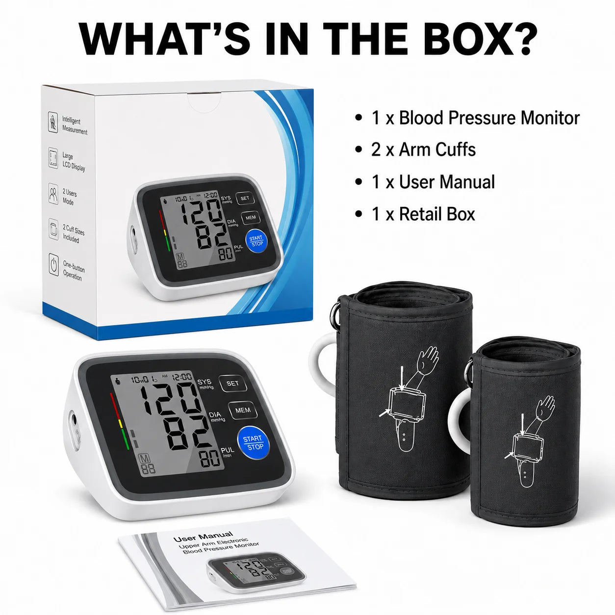 Automatic Upper Arm Blood Pressure Monitor With Dual Cuffs Memory