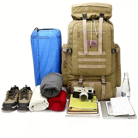 Canvas Hiking Daypack With Adjustable Straps And Hydration System