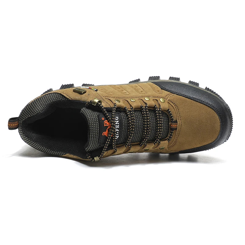 2026 New Men Shoes for Men Sneakers Leather Waterproof Mountaineering Camping Hiking Shoes Thick Sole Comfortable Running Shoes