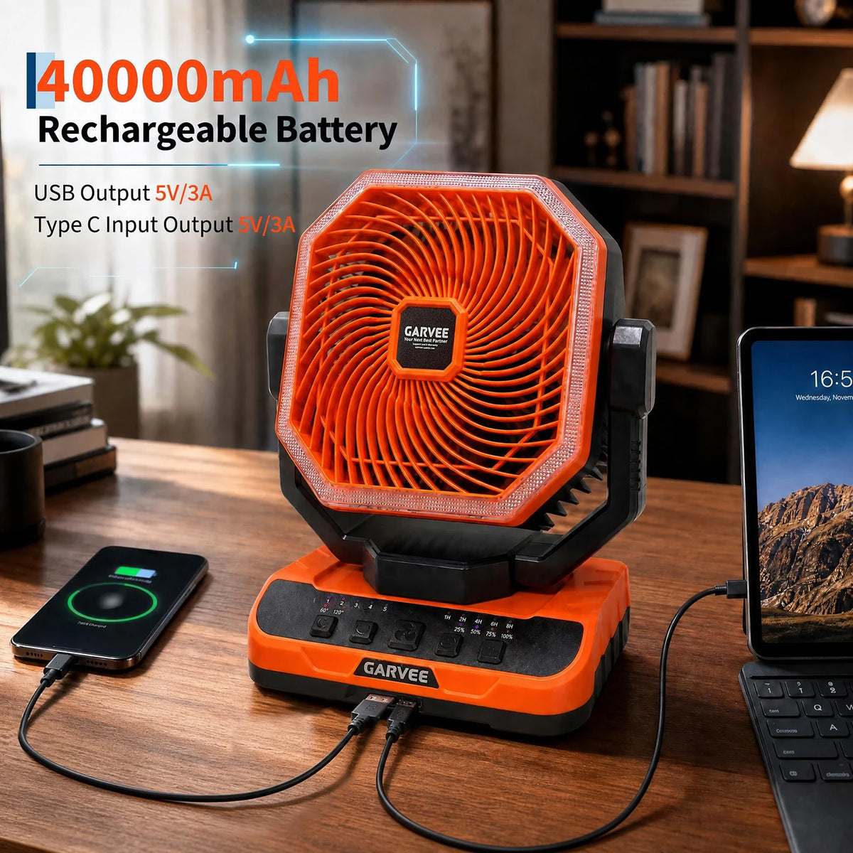 HiMISS Portable Camping Fan 40000mAh With Remote Timer LED Light