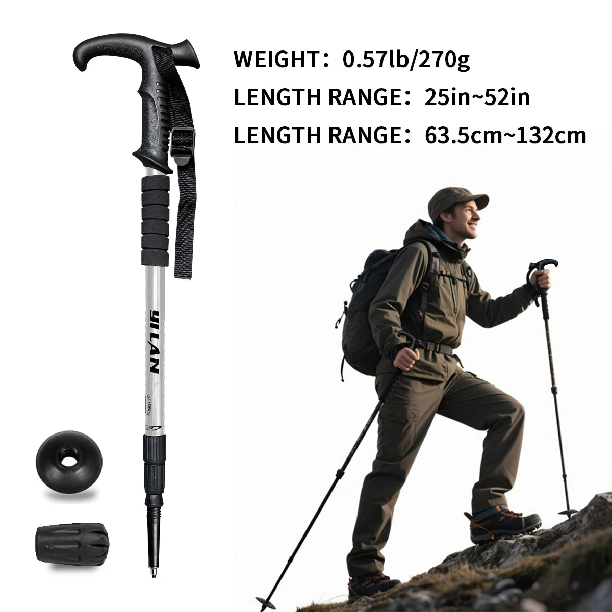 Ultralight Aluminum Hiking Poles With Shock Absorption And Quick Locking