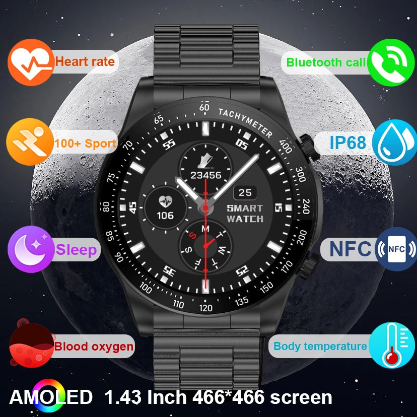 Smart Watch Men With AMOLED Screen Bluetooth Call Heart Rate